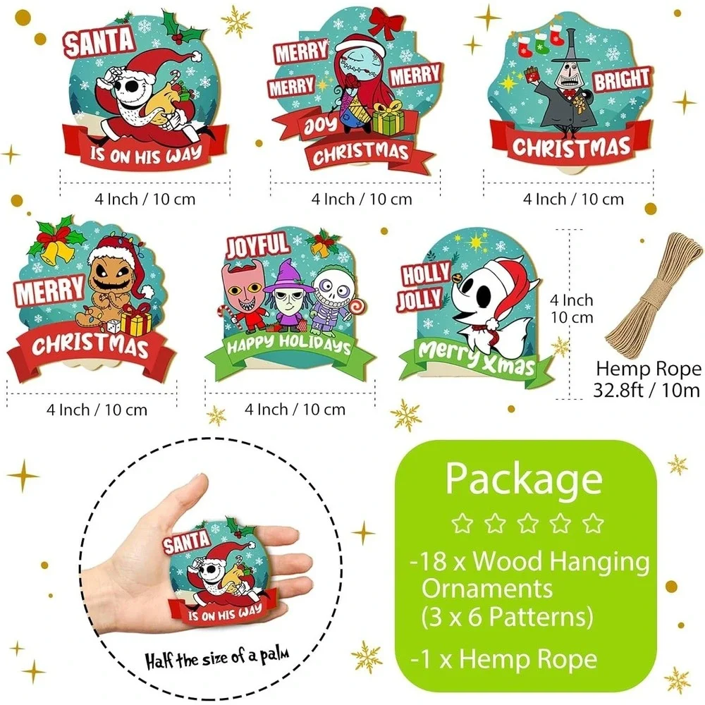 18 Pcs‎ Christmas Tree Decorations Christmas Jack Sally Wooden Hanging Ornaments